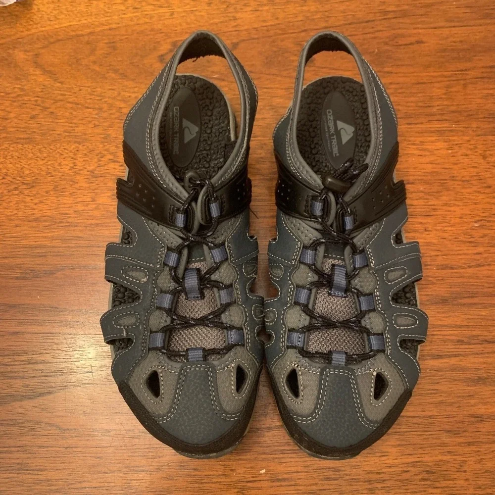 Ozark Trail Men's Sport Hiking Sandals Shoes Quick Lace Outdoor Gray Blue Mens 9